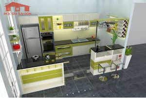 Tủ bếp MDF-Acrylic có quầy bar