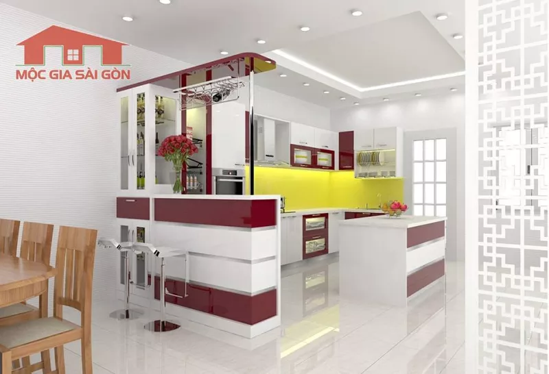 Tủ bếp Acrylic bóng gương