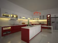Tủ bếp gỗ Acrylic có bàn đảo chữ