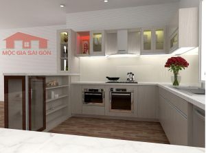 Tủ bếp MFC hình chữ U có quầy  bar