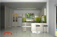 Tủ bếp gỗ sồ sơn PU trắng