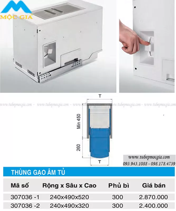 Thùng gạo âm tủ Higold 307036