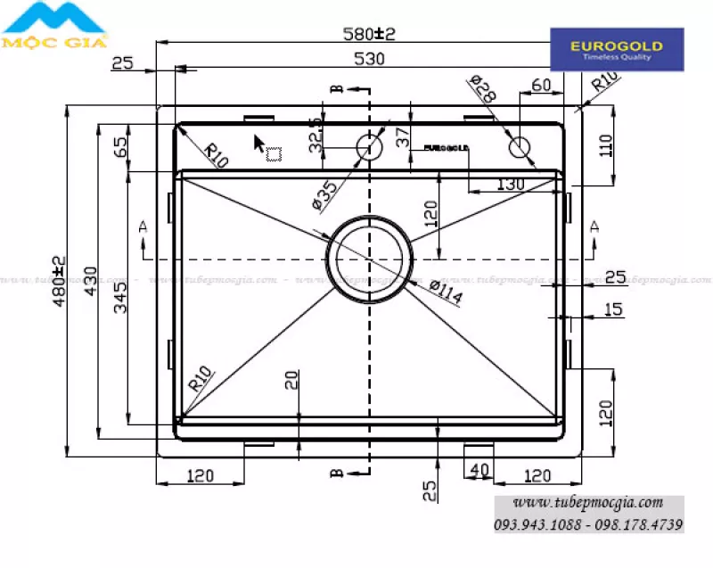 Chậu Rửa Chén Bát Eurogold EUS55848 inox 304