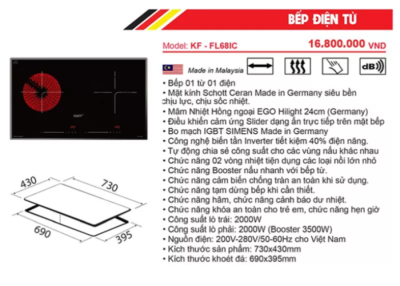 Bếp Điện Từ Kết Hợp Kaff KF-FL68IC Made in Malaysia