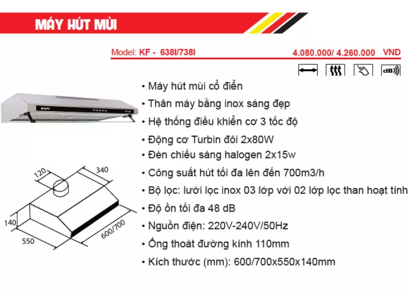 Máy Hút Khử Mùi Kaff KF-638I