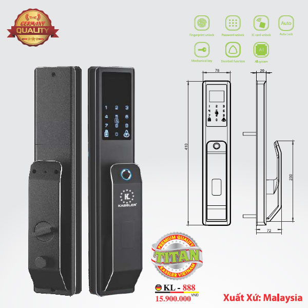 Khóa Vân Tay Kassler KL-888 Nhắc Nhở Khi Quên Khóa