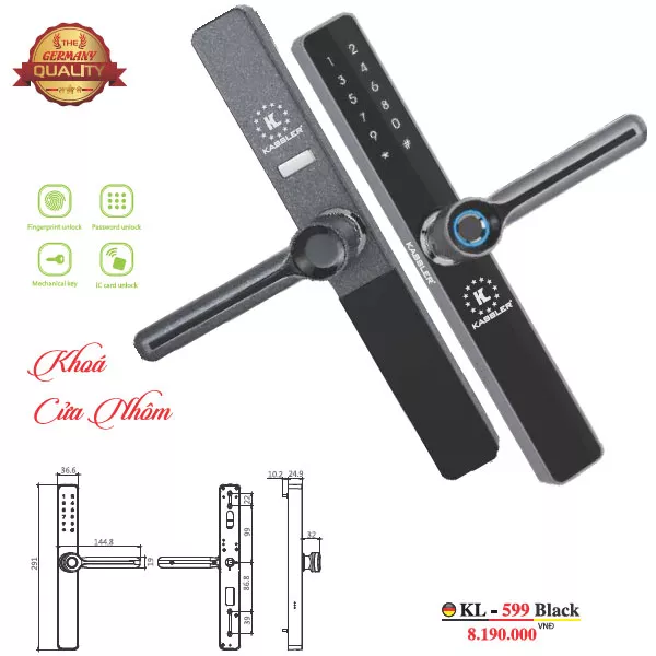 Khóa Cửa Nhôm Kassler KL-599 Black
