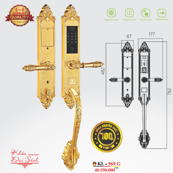 Khóa Cửa Đại Sảnh Kassler KL-969G Mạ Vàng 18K