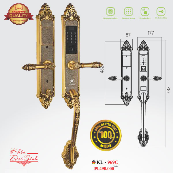 Khóa Cửa Đại Sảnh Kassler KL-969C Màu Vàng Đồng
