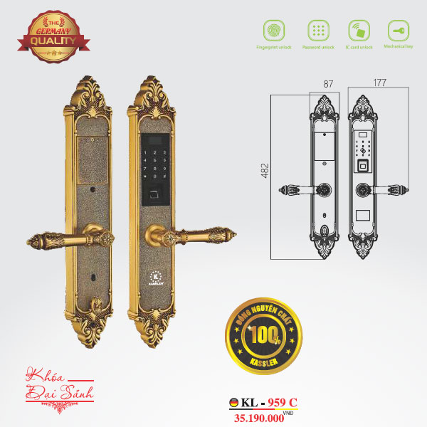 Khóa Cửa Đại Sảnh Kassler KL-959C Màu Vàng Đồng