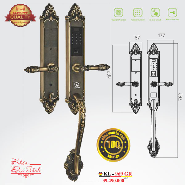 Khóa Cửa Đại Sảnh Kassler KL-969GR Màu Vàng Đen