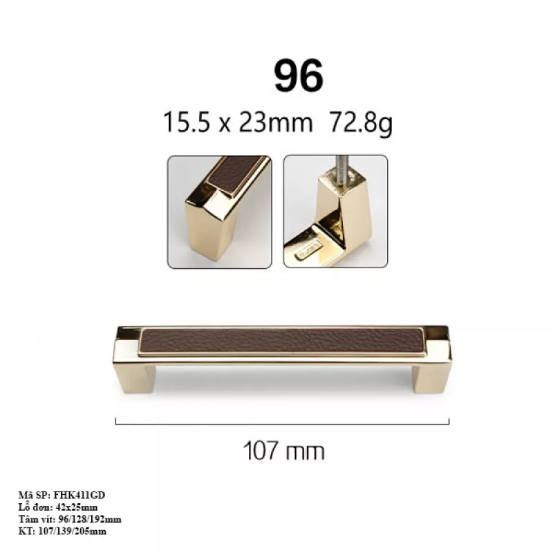 Tay Nắm Cửa Tủ Bằng Hợp Kim Kẽm Mặt Da FHK411GD