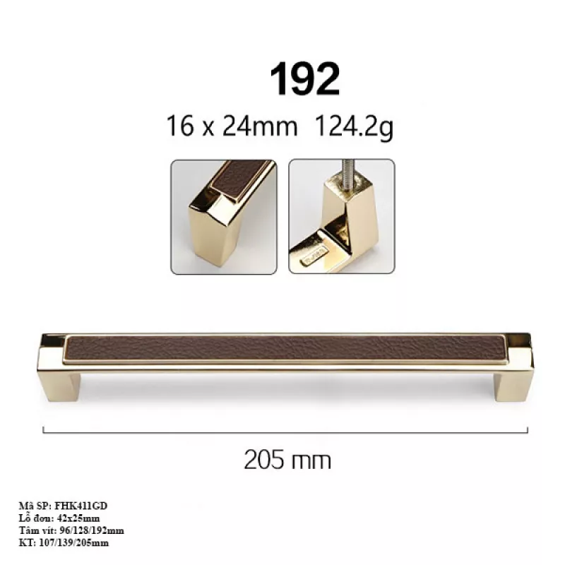 Tay Nắm Cửa Tủ Bằng Hợp Kim Kẽm Mặt Da FHK411GD