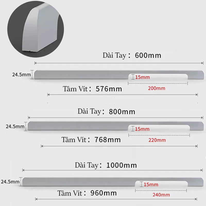 Tay Nắm Cửa Tủ Áo MTA510AN - 600/800/1000mm