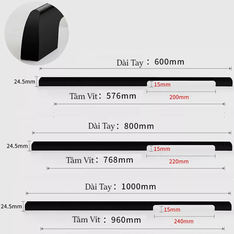 Tay Nắm Cửa Tủ Áo MTA510AN - 600/800/1000mm