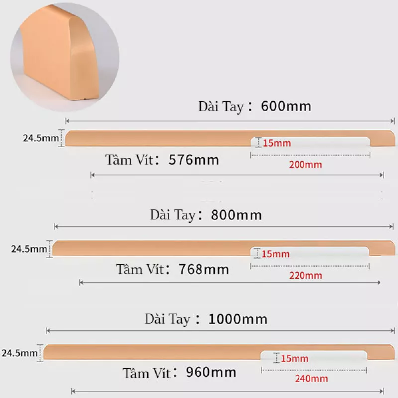 Tay Nắm Cửa Tủ Áo MTA510AN - 600/800/1000mm