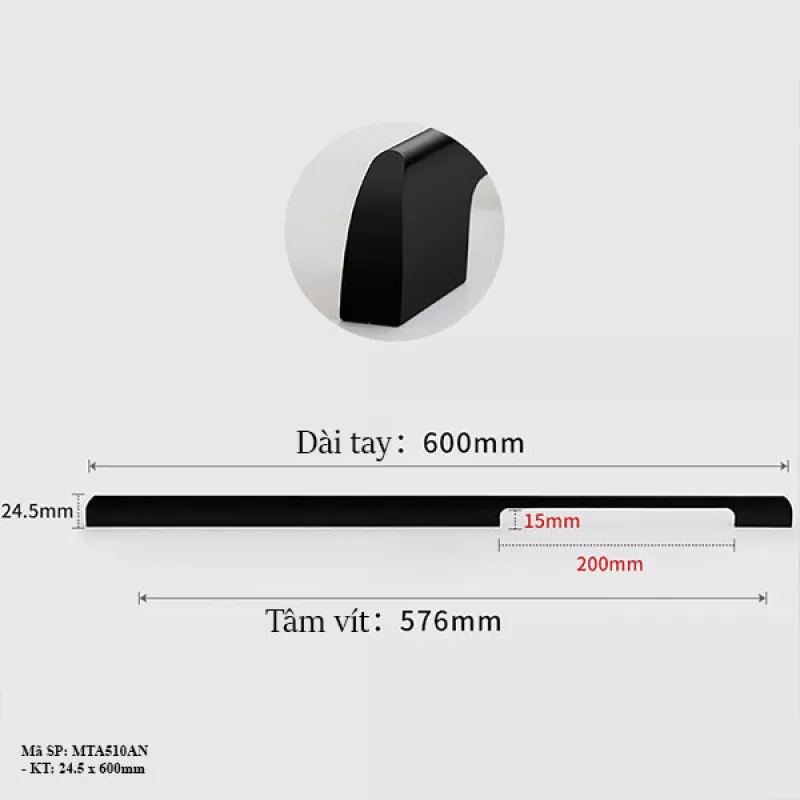 Tay Nắm Cửa Tủ Áo MTA510AN - 600/800/1000mm