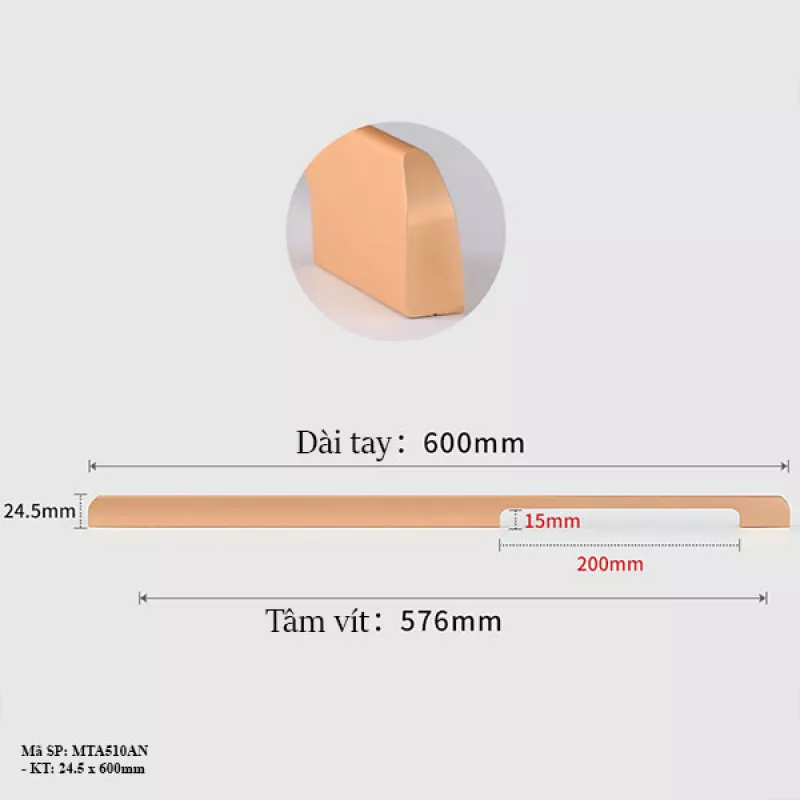 Tay Nắm Cửa Tủ Áo MTA510AN - 600/800/1000mm