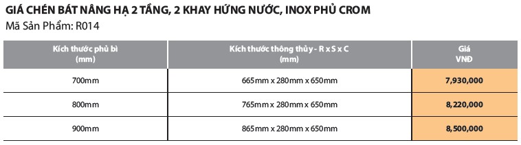 Thông số Kệ Chén Nâng Hạ Roxana R014