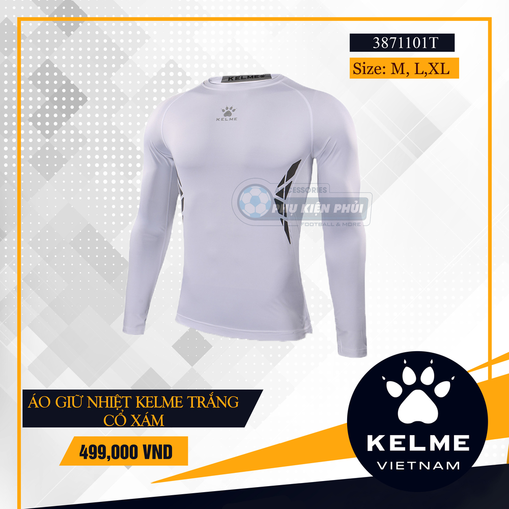 Áo giữ nhiệt kelme trắng cổ xám