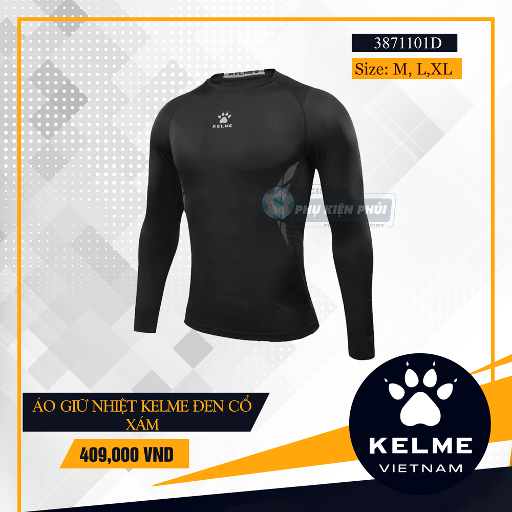 Áo giữ nhiệt kelme đen cổ xám