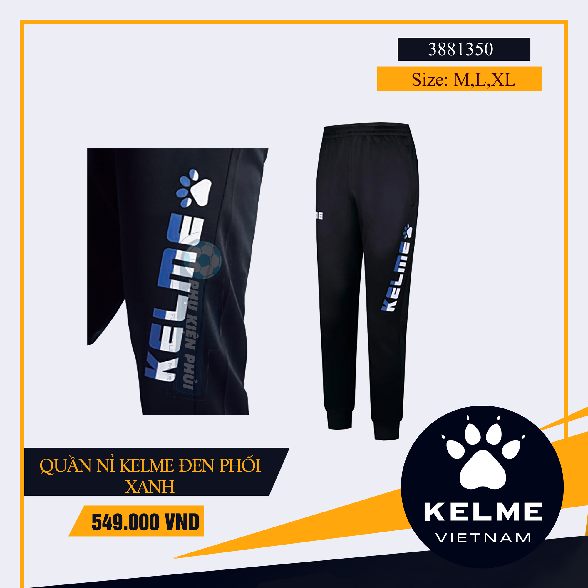 QUẦN NỈ KELME ĐEN PHỐI XANH