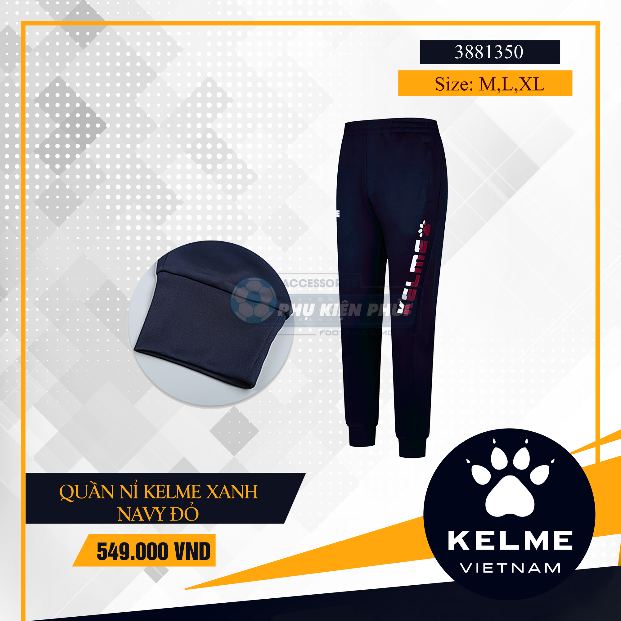 Quần nỉ Kelme xanh navy đỏ