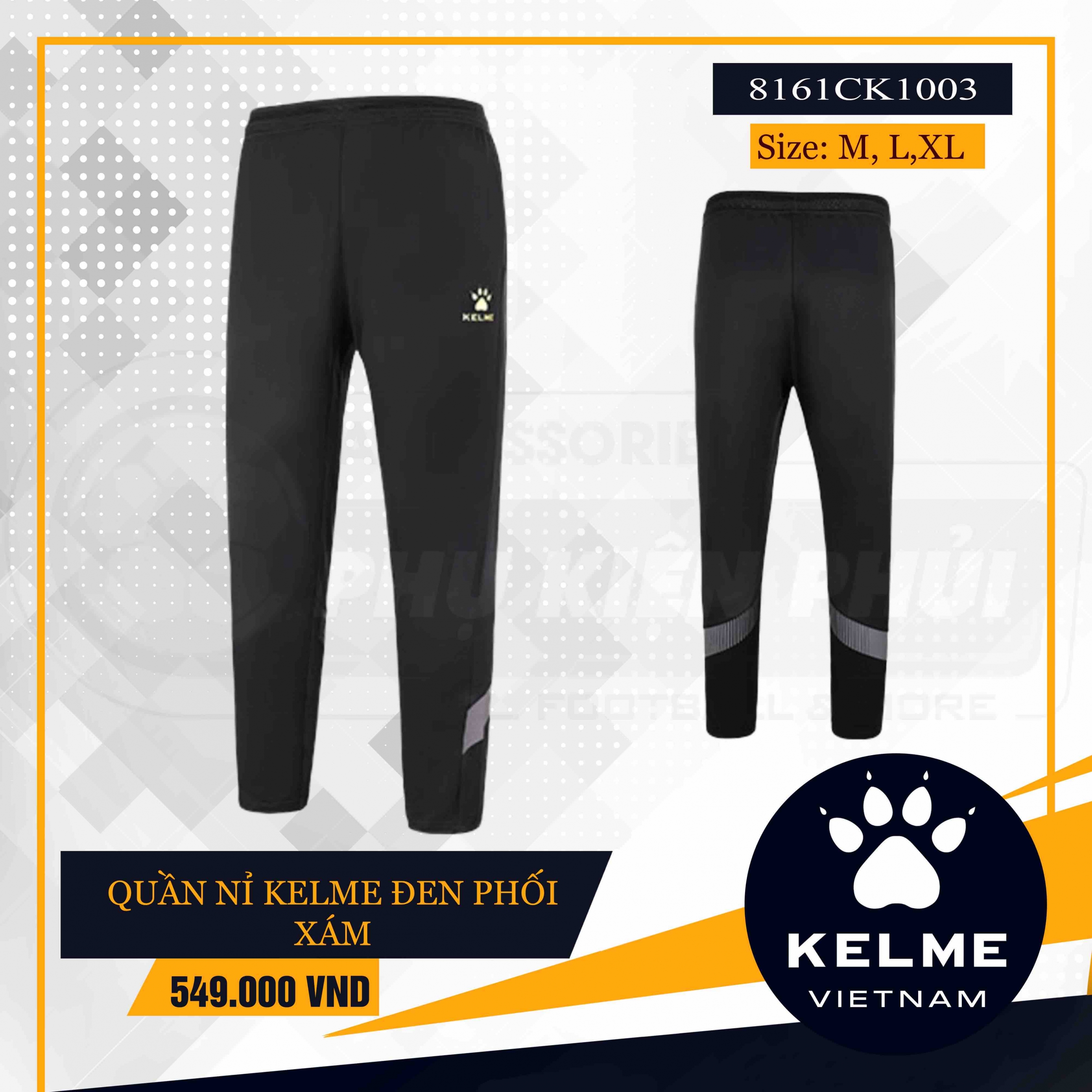 QUẦN NỈ KELME ĐEN PHỐI XÁM