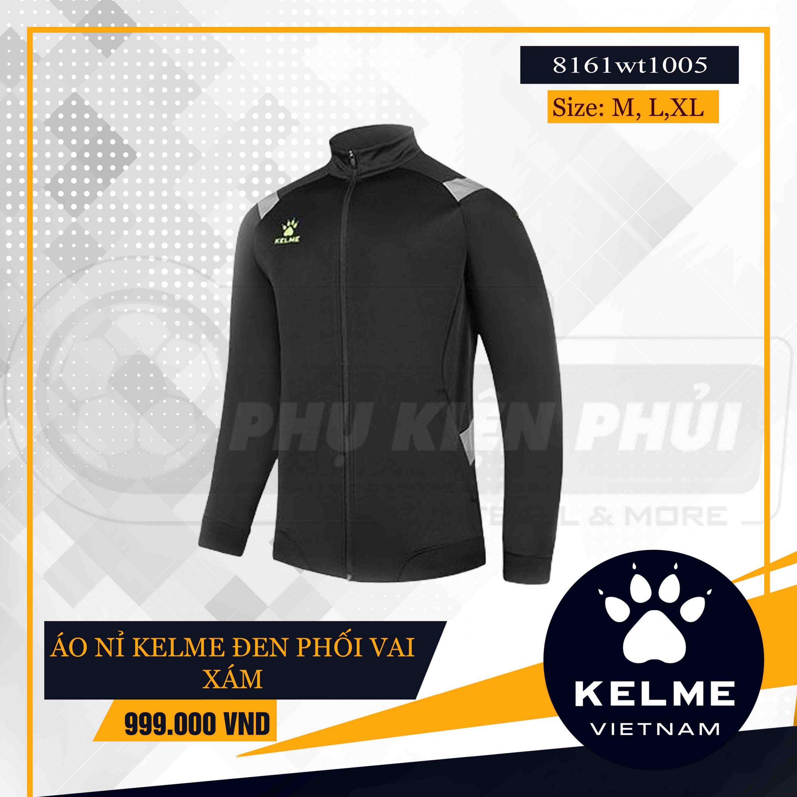 ÁO NỈ KELME ĐEN PHỐI VAI XÁM