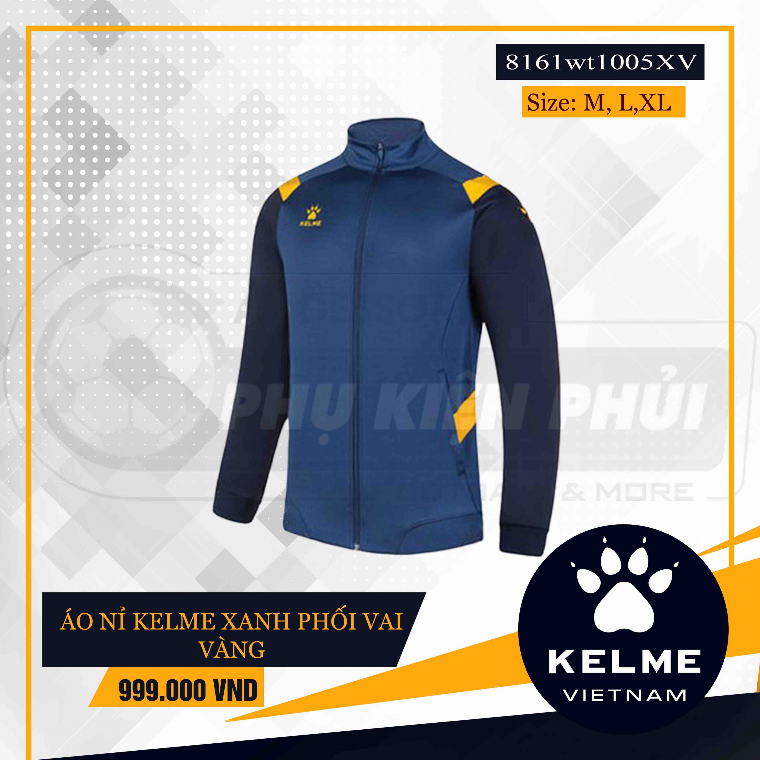 ÁO NỈ KELME XANH PHỐI VAI VÀNG