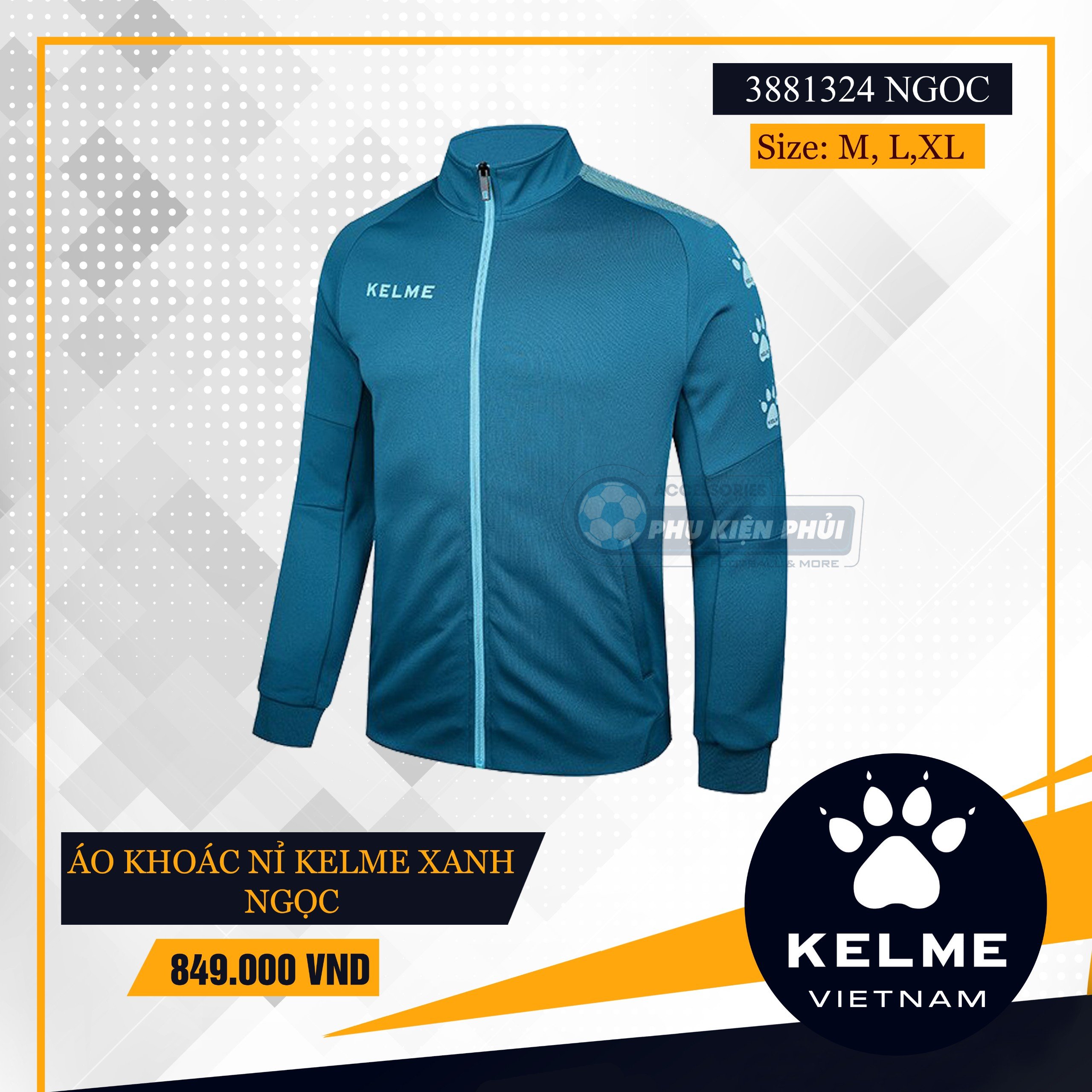 ÁO KHOÁC NỈ KELME XANH NGỌC