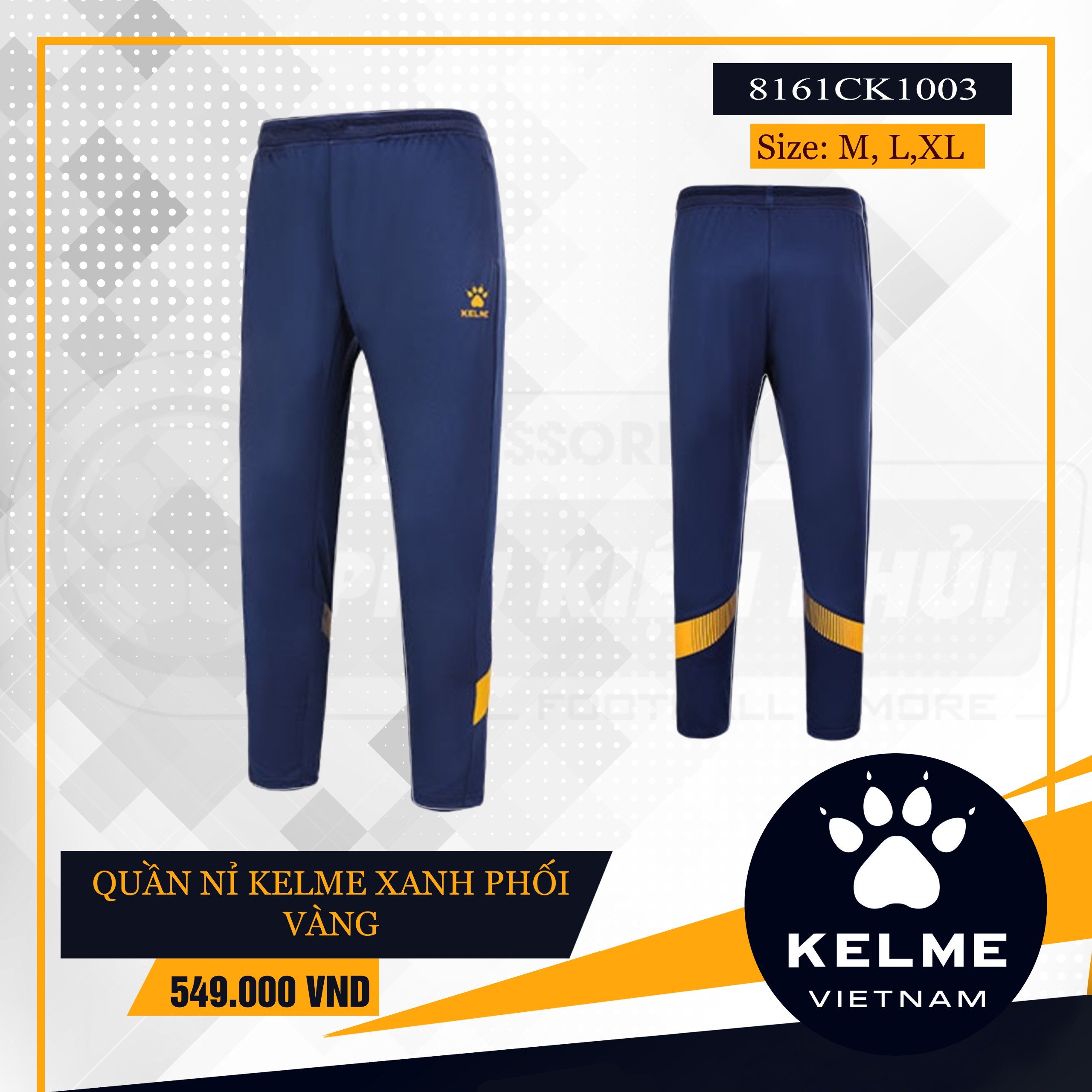 QUẦN NỈ KELME XANH PHỐI VÀNG