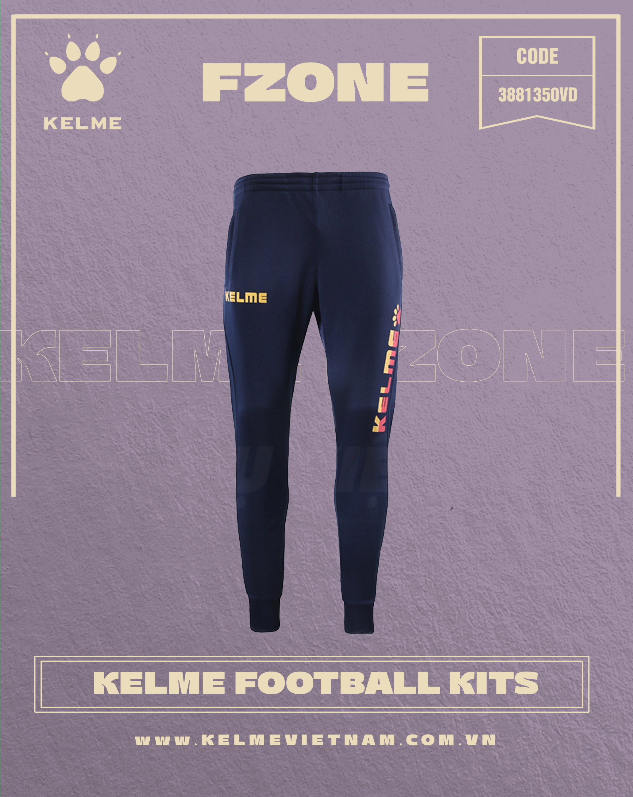 QUẦN NỈ KELME XANH NAVY CHỮ VÀNG ĐỎ