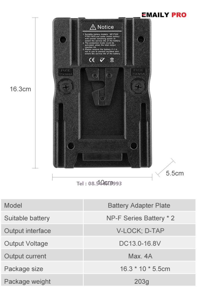 Combo gá chuyển đổi pin V-LOCK sang 2 pin NP 970 + Sạc nhanh 