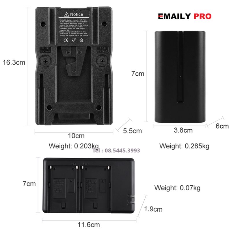 Combo gá chuyển đổi pin V-LOCK sang 2 pin NP 970 + Sạc nhanh 