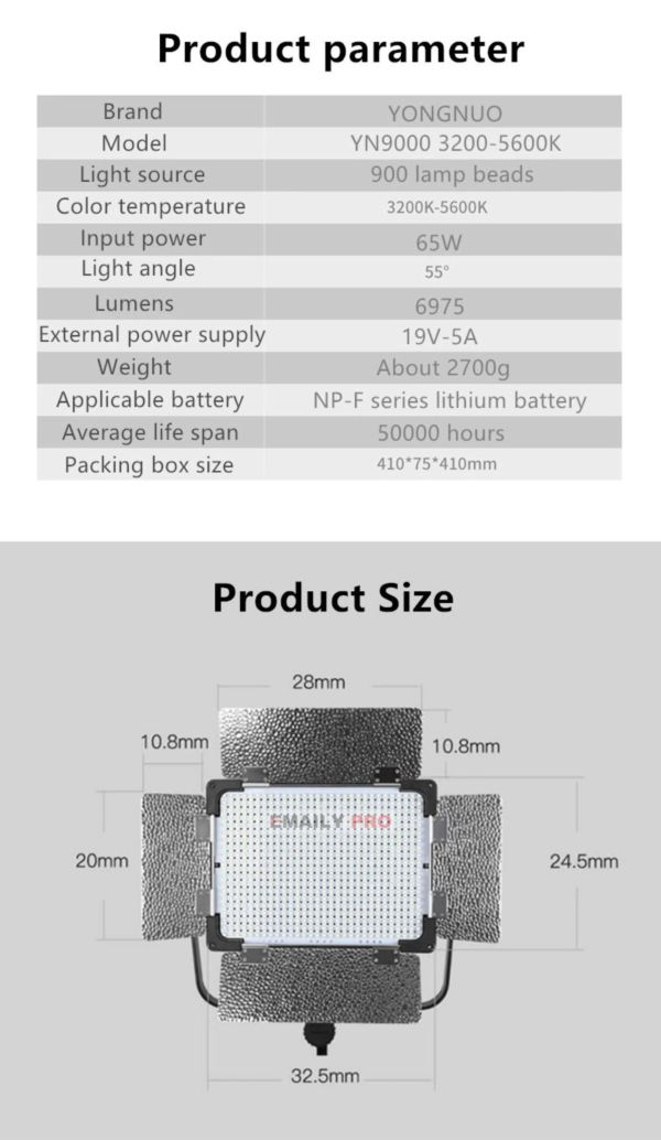 Đèn Led Yongnuo YN-9000 Video Light 3200K-5600K PRO