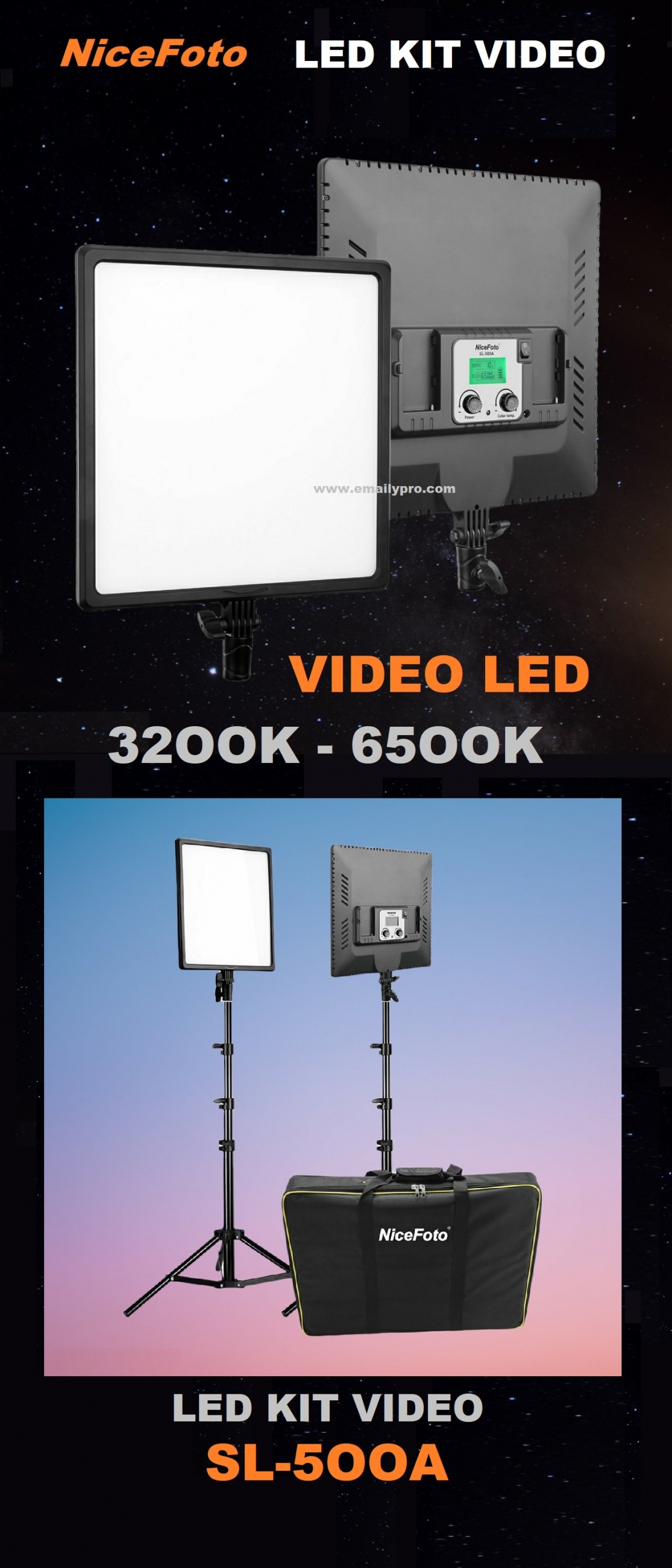 Bộ Đèn KIT Video LED NiceFoto SL-500A 