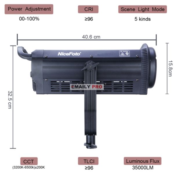 NiceFoto HA-3300BII 330W - 3200K - 6500K Bi Color COB LED VIDEO LIGHT