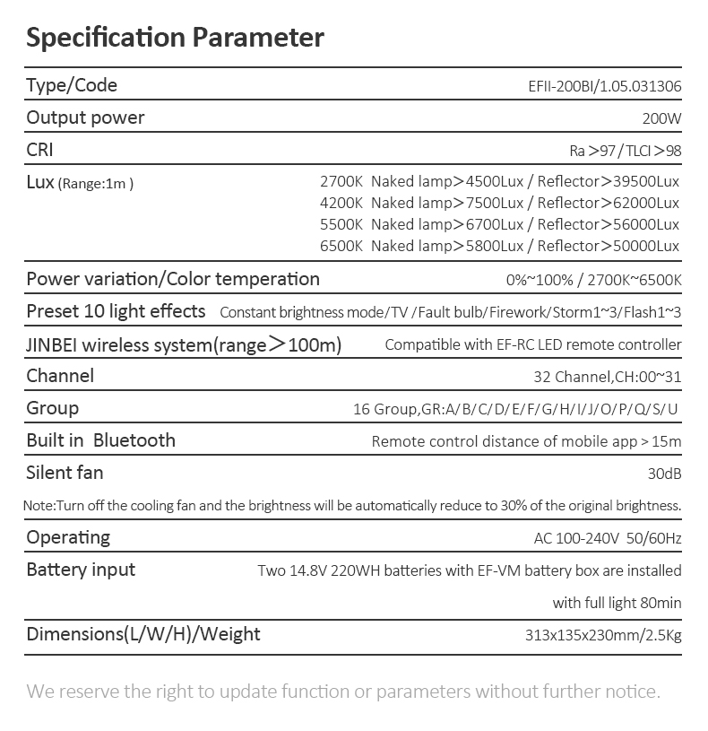  JINBEI LED EFII-200Bi