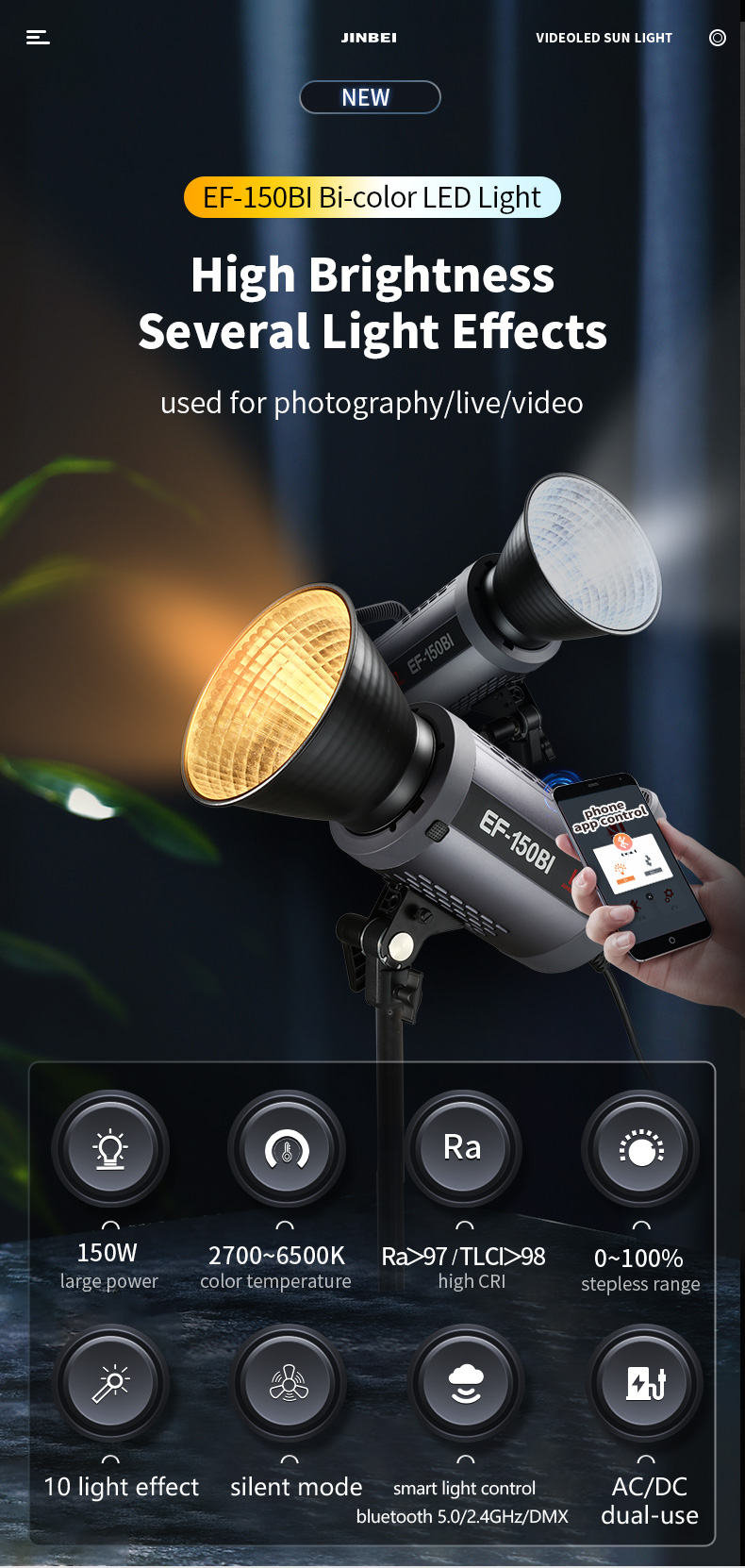 Đèn led studio Jinbei EF-150Bi