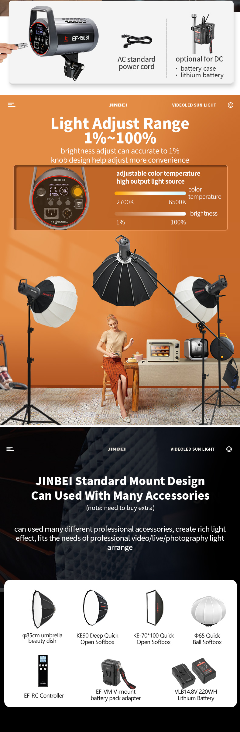 ĐÈN VIDEO LIGHT JINBEI LED EFII-150Bi