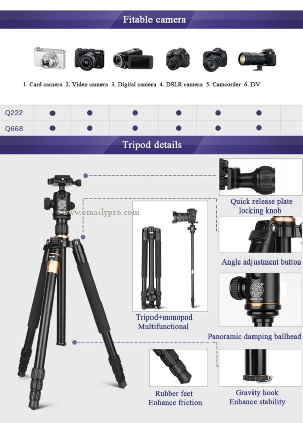 Chân máy ảnh Tripod Beike Q-222 .