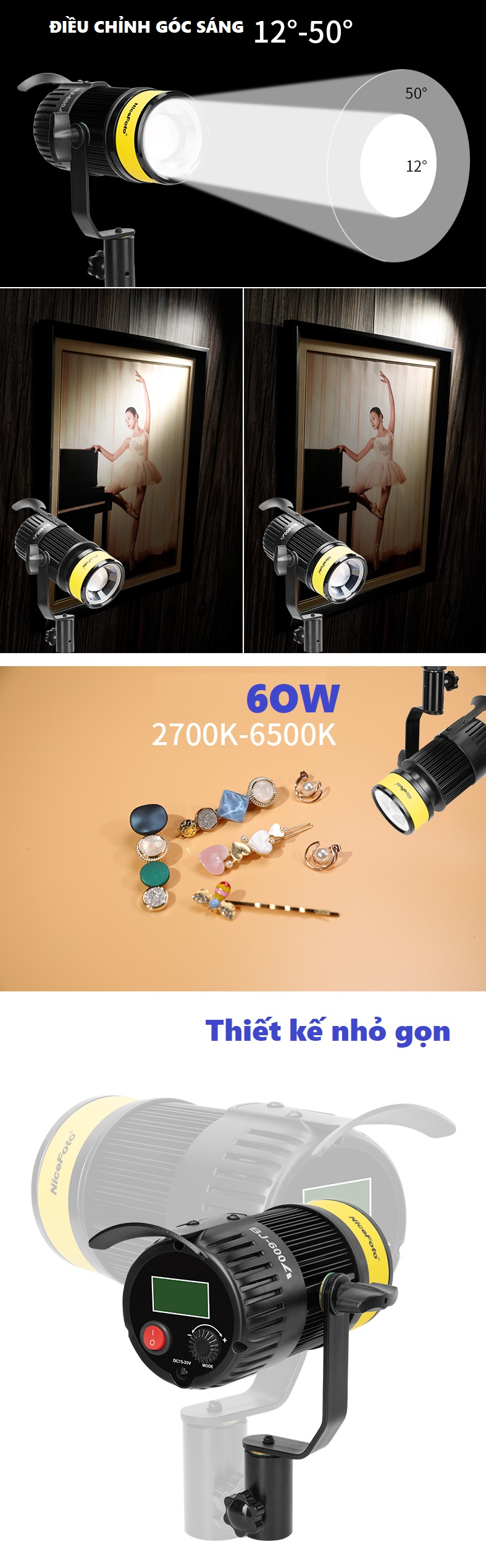 NiceFoto LED ZOOM JB-600A Bi 2700-6500K