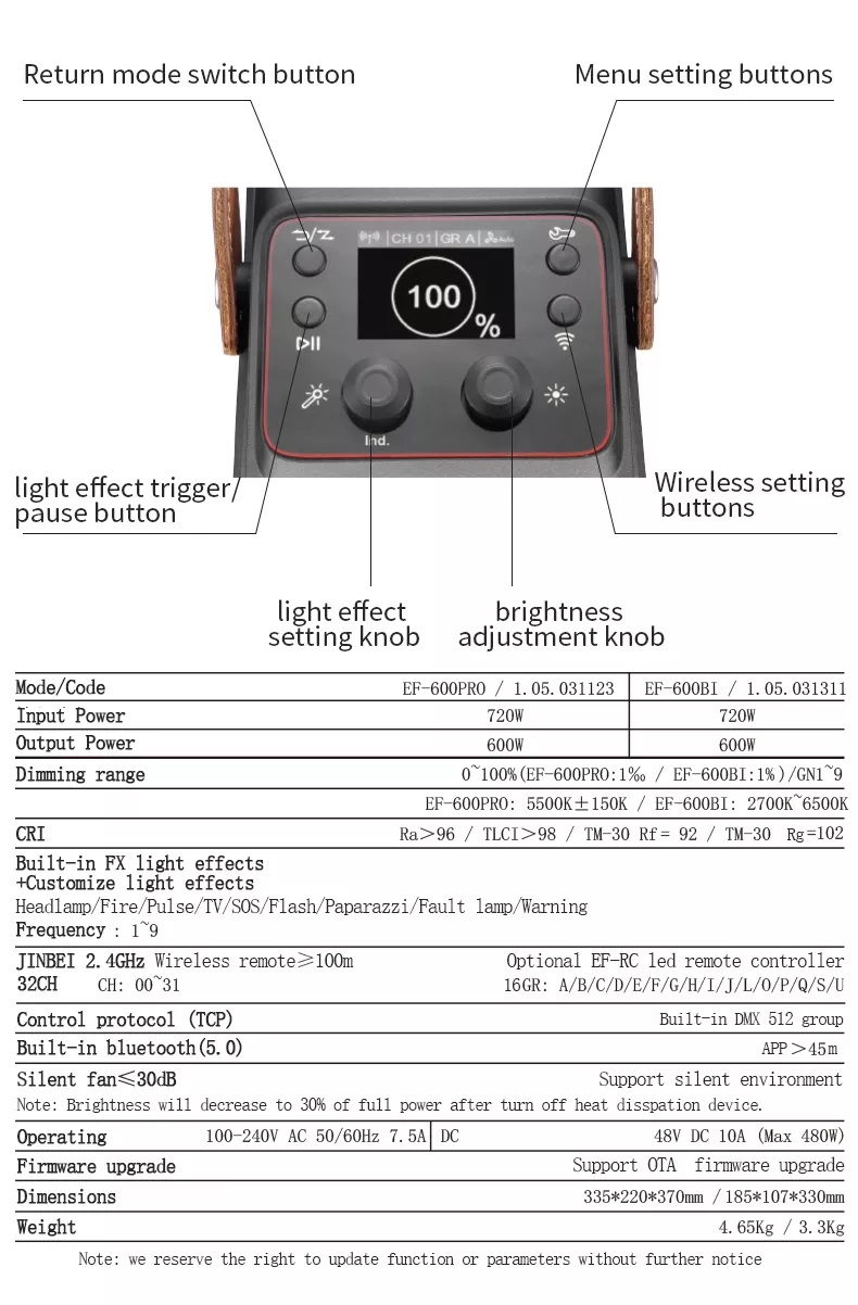 ĐÈN LED JINBEI EF 600PRO 5500K