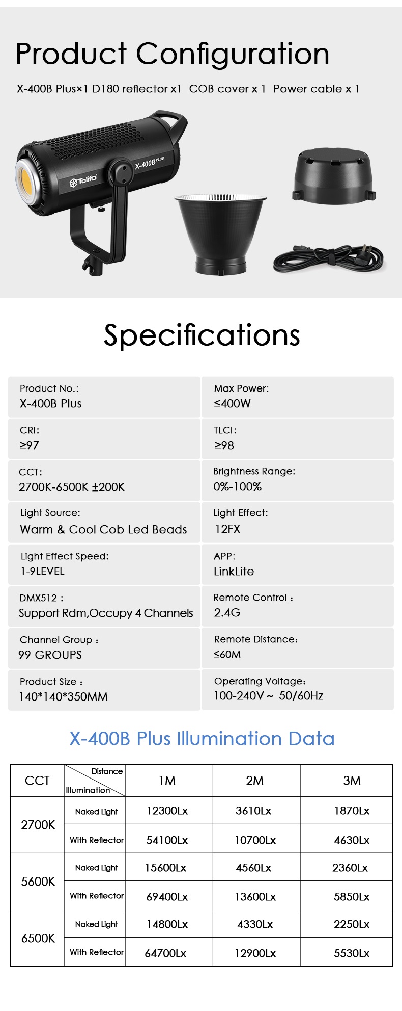 ĐÈN LED TOLIFO X-400B Lite 2700K-6500K