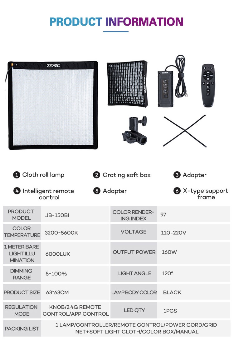 LED JB-150BI Light 63*63cm Softobx Photo Studio