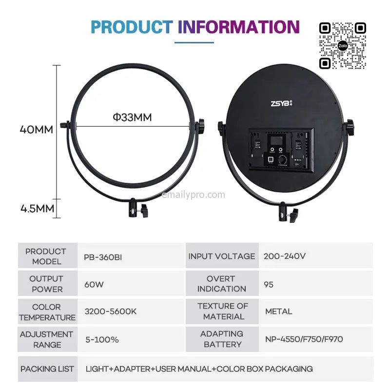 ZSYB LED PB-360Bi 60W Livestream 