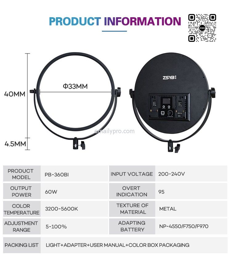 ZSYB LED PB-360Bi 60W Livestream 