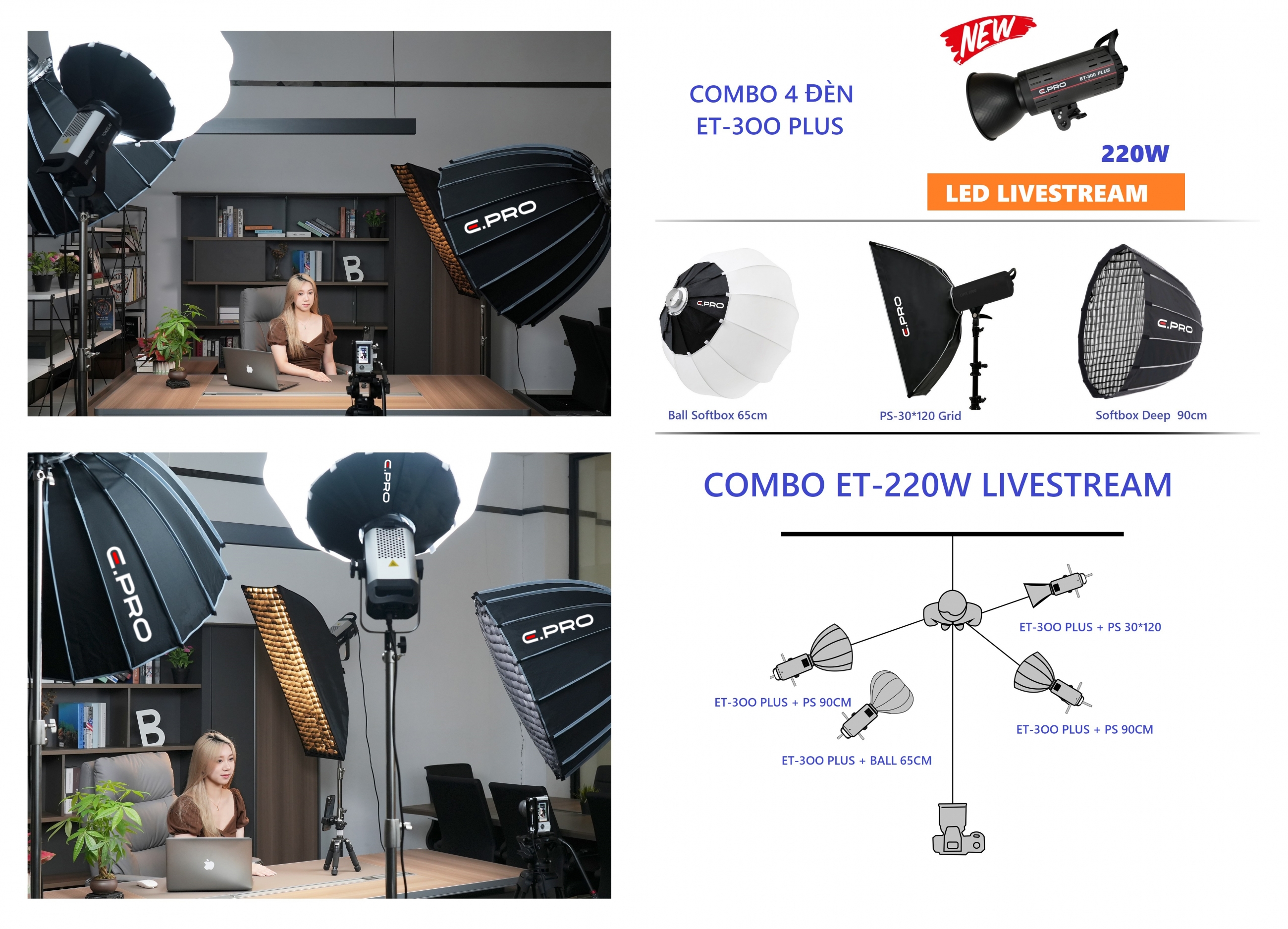 Combo 4 đèn Livestream ET-3OO PLUS 