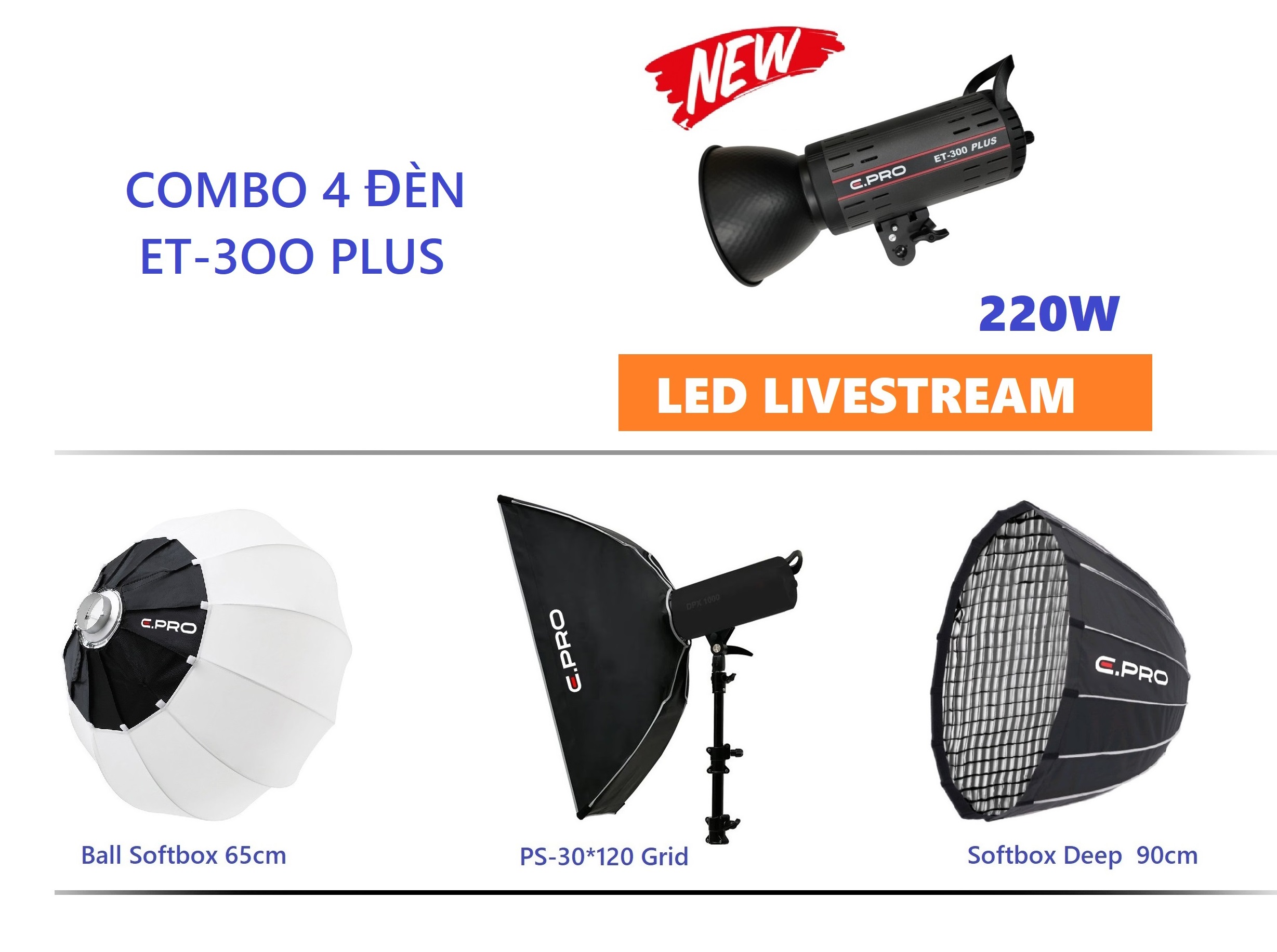 Combo 4 đèn Livestream ET-3OO PLUS 